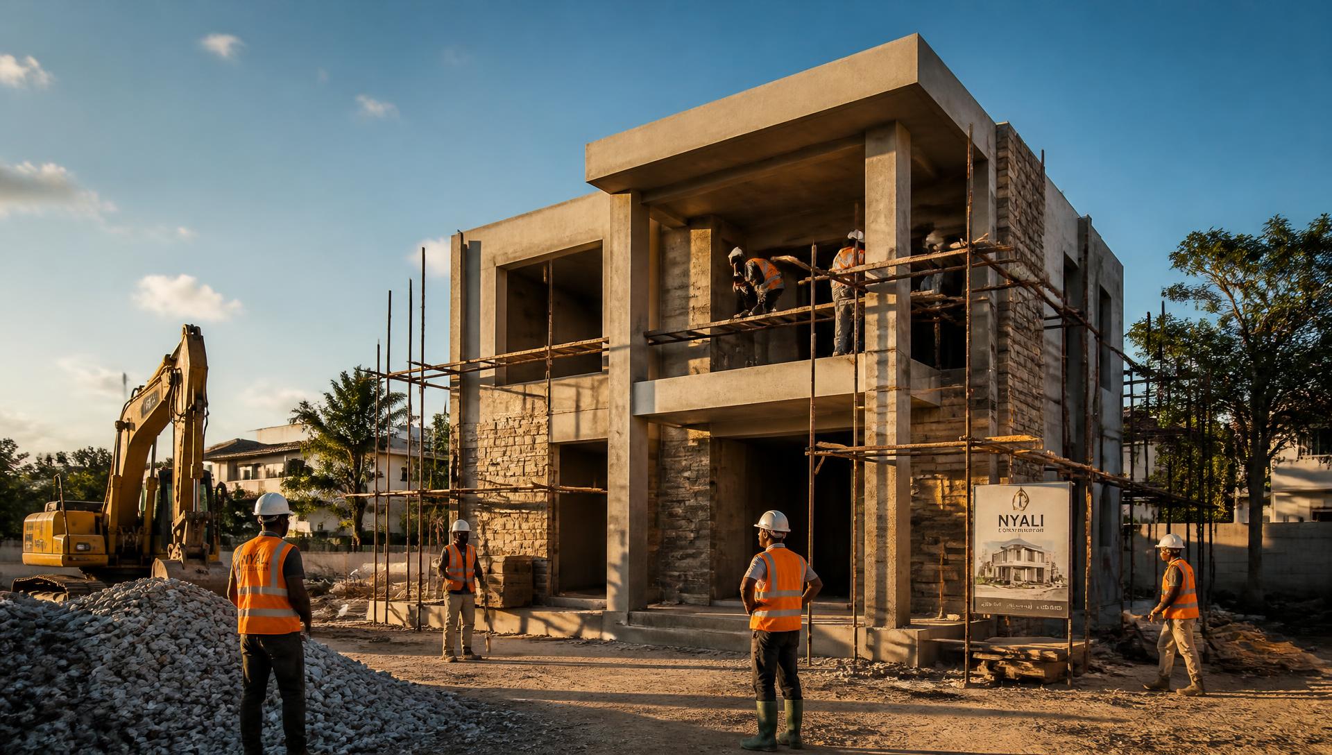 BLUECOM crew building a concrete villa in Garowe, Puntland